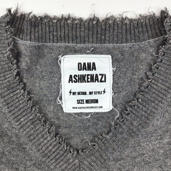 Dana Ashkenazi sweater raw edge V-neck oversized Grey wool thin loose minimalist - Picture 3 of 6
